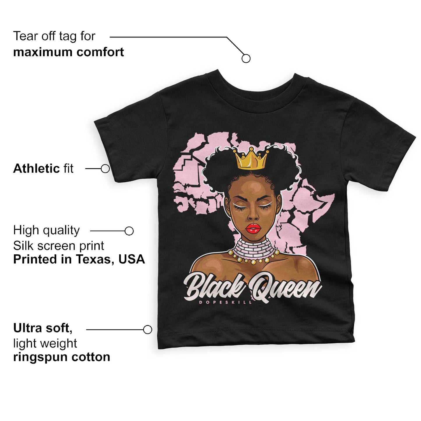 Dunk Low Pink Foam DopeSkill Toddler Kids T-shirt Black Queen Graphic