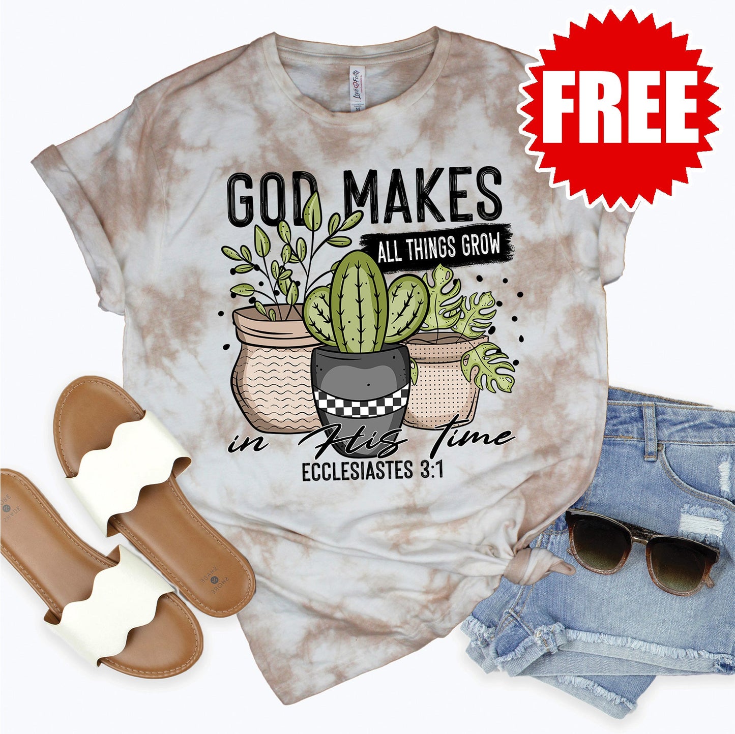 In His Time Tee - Oatmeal Splash Tie Dye - 0