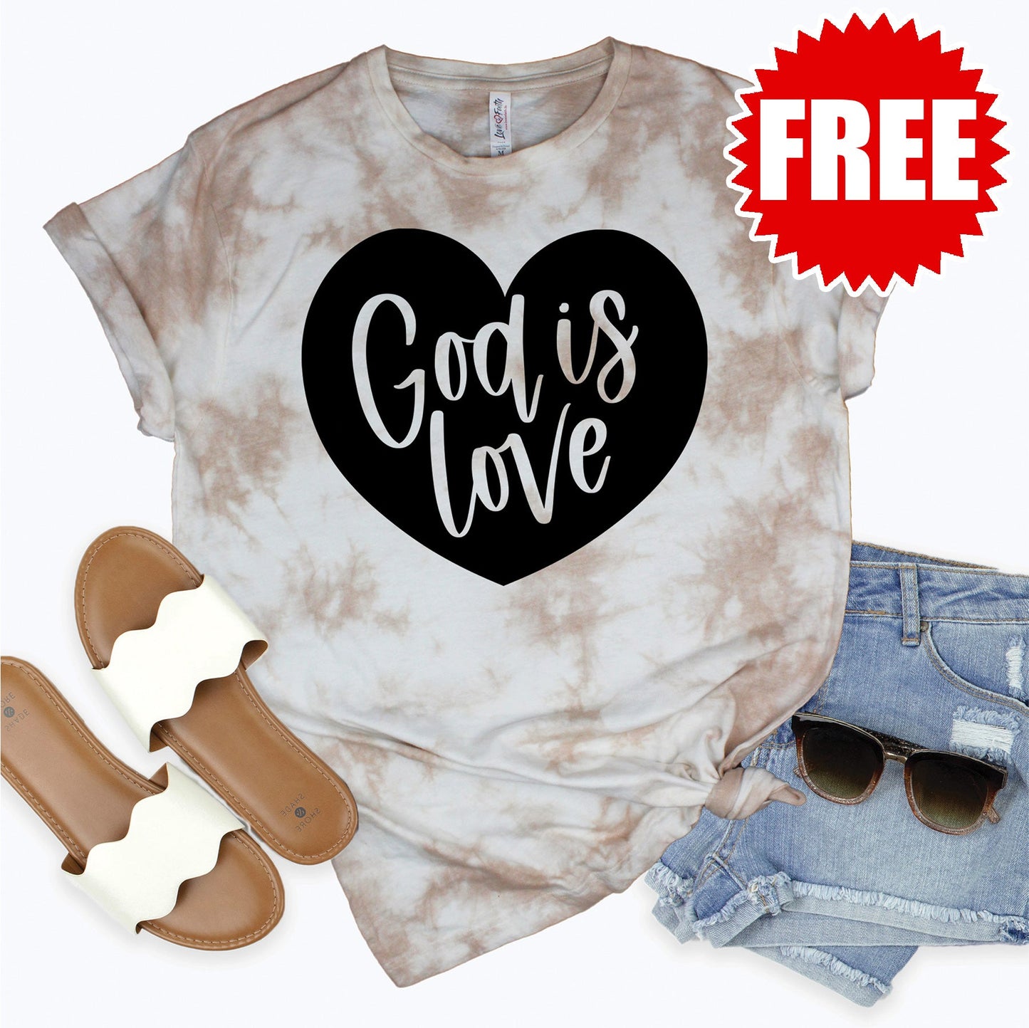 God Is Love Tee - Oatmeal Splash Tie Dye - 0