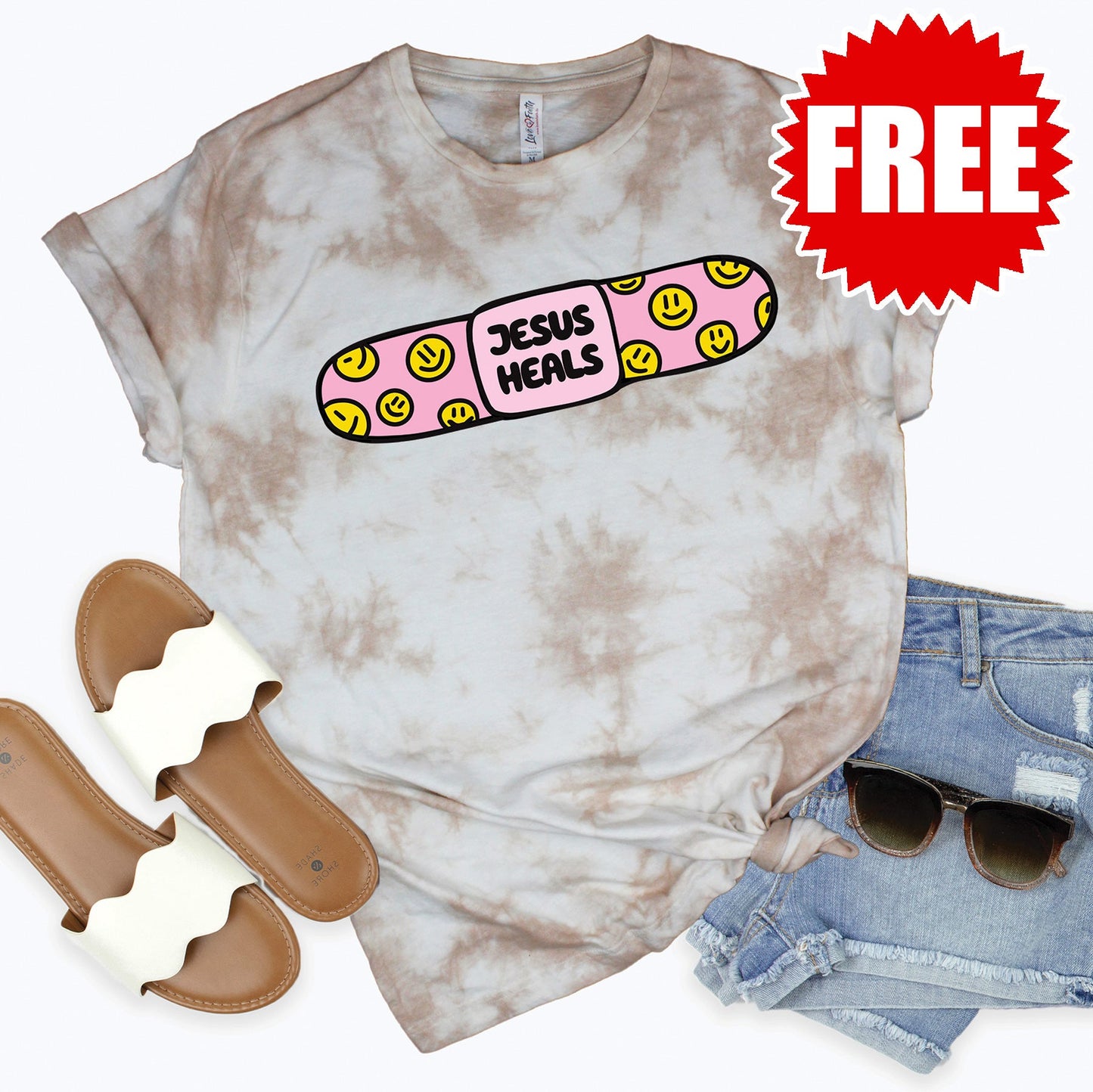 Jesus Heals Tee - Oatmeal Splash Tie Dye - 0