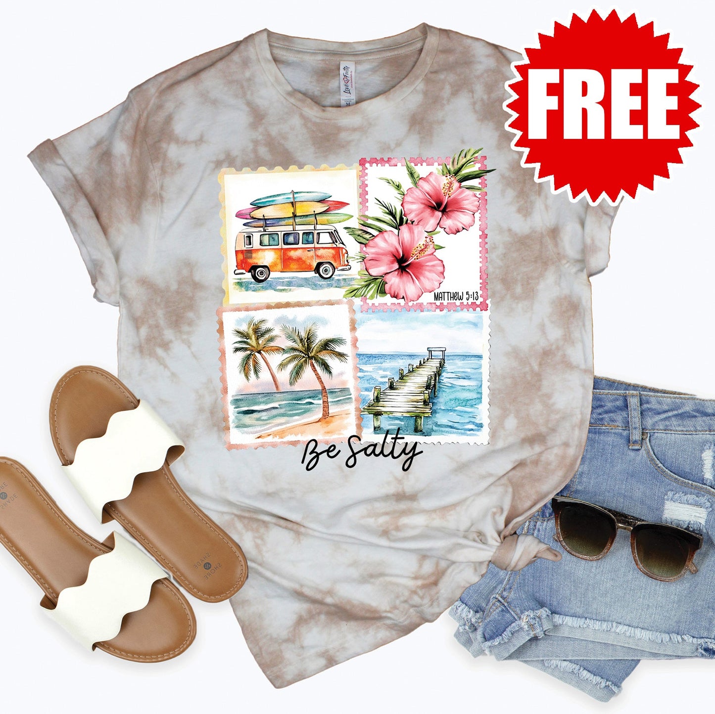 Be Salty Tee - Oatmeal Splash Tie Dye - 0