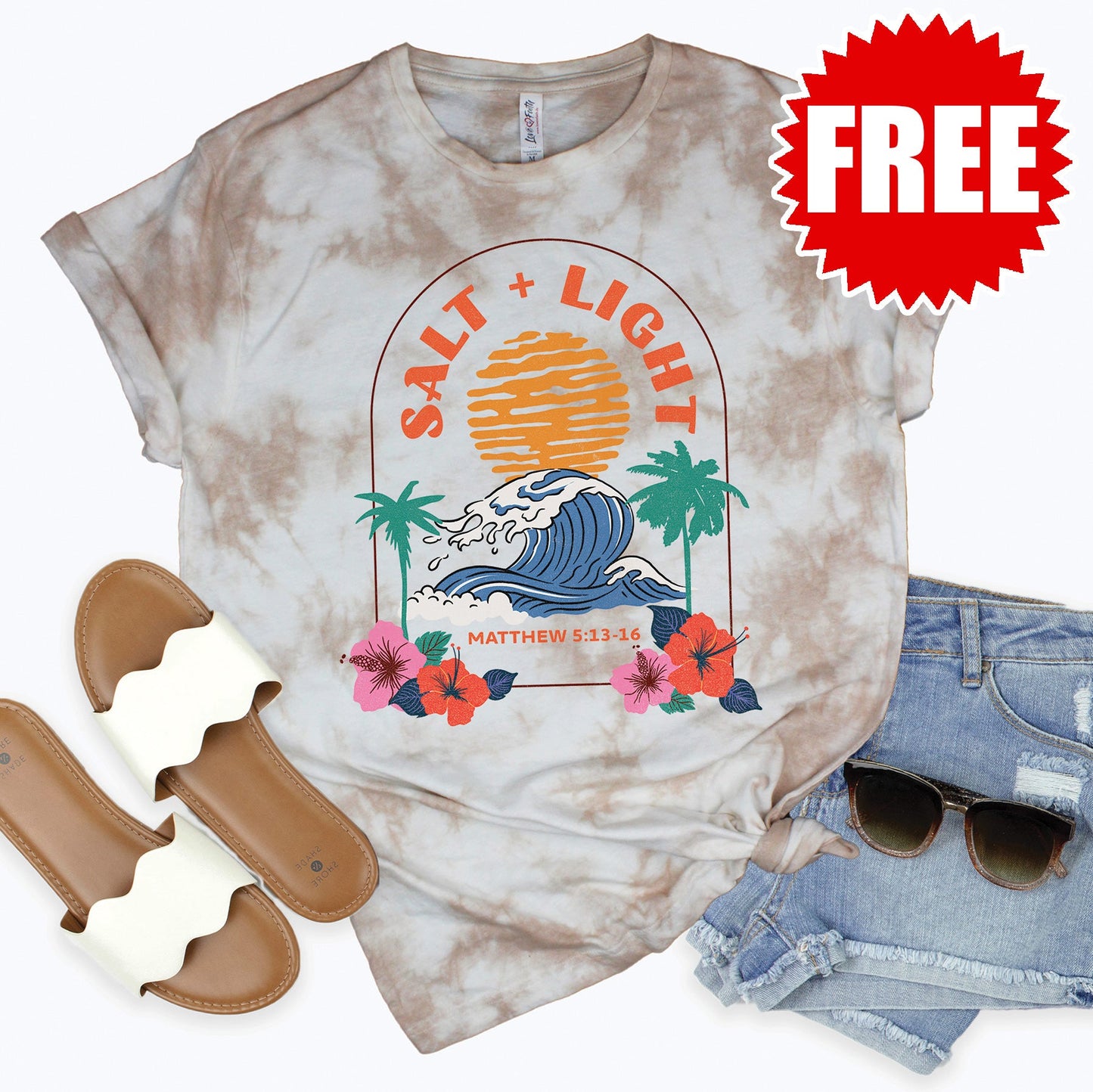 Salt And Light Tee - Oatmeal Splash Tie Dye - 0