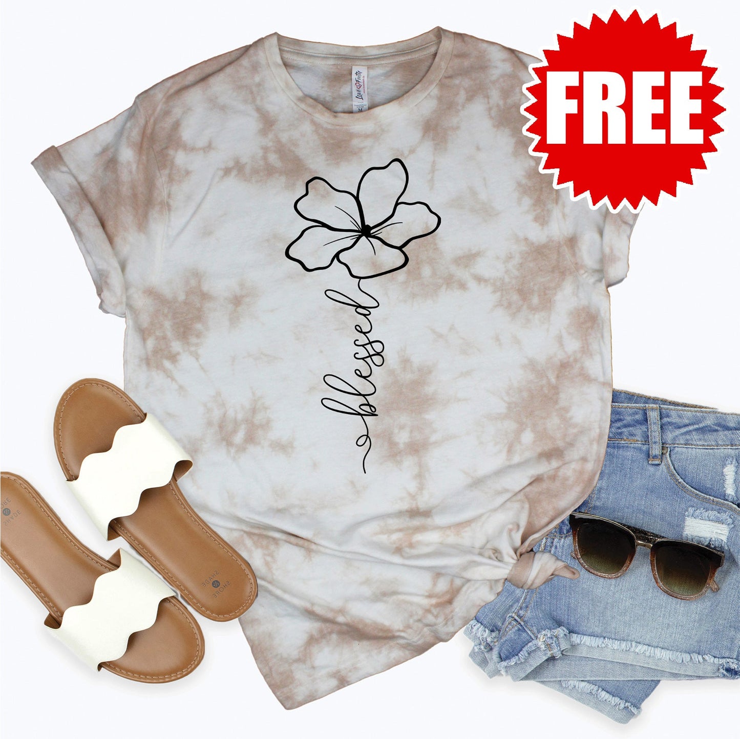 Blessed Tee - Oatmeal Splash Tie Dye - 0
