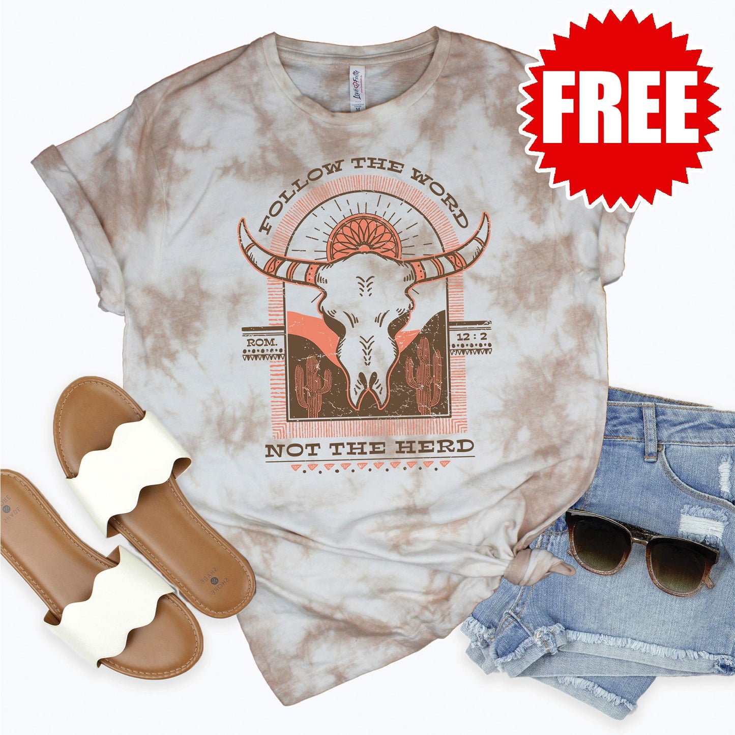 Follow the Word Herd Tee - Oatmeal Splash Tie Dye - 0