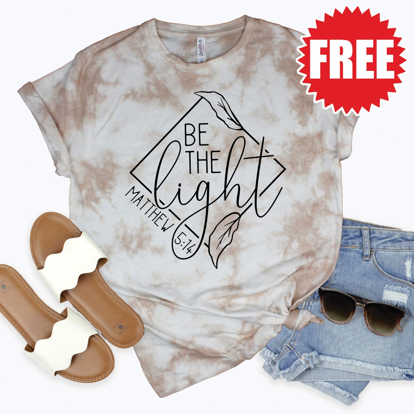 Be The Light Tee - Oatmeal Splash Tie Dye - 0