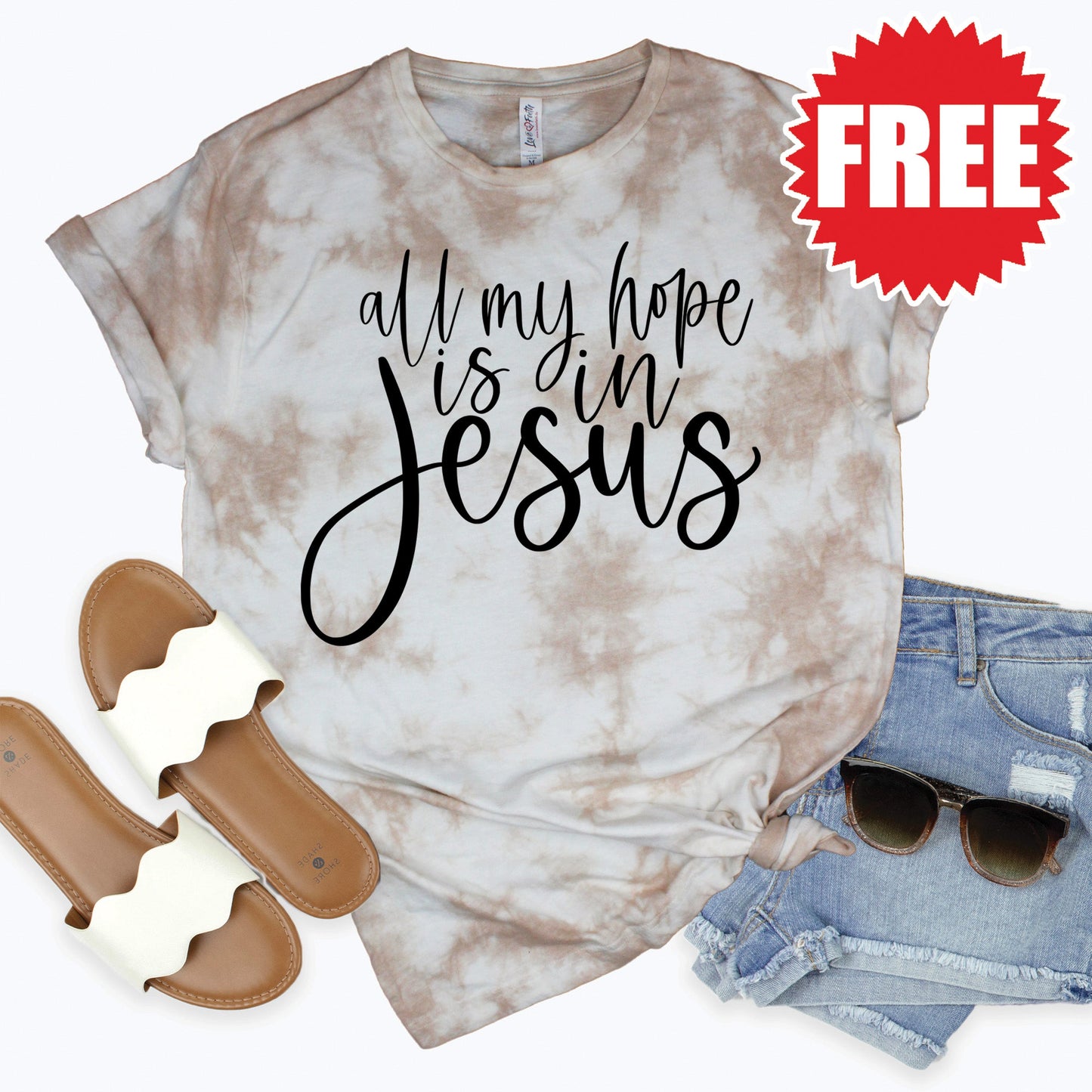 All My Hope Is In Jesus Tee - Oatmeal Splash Tie Dye - 0