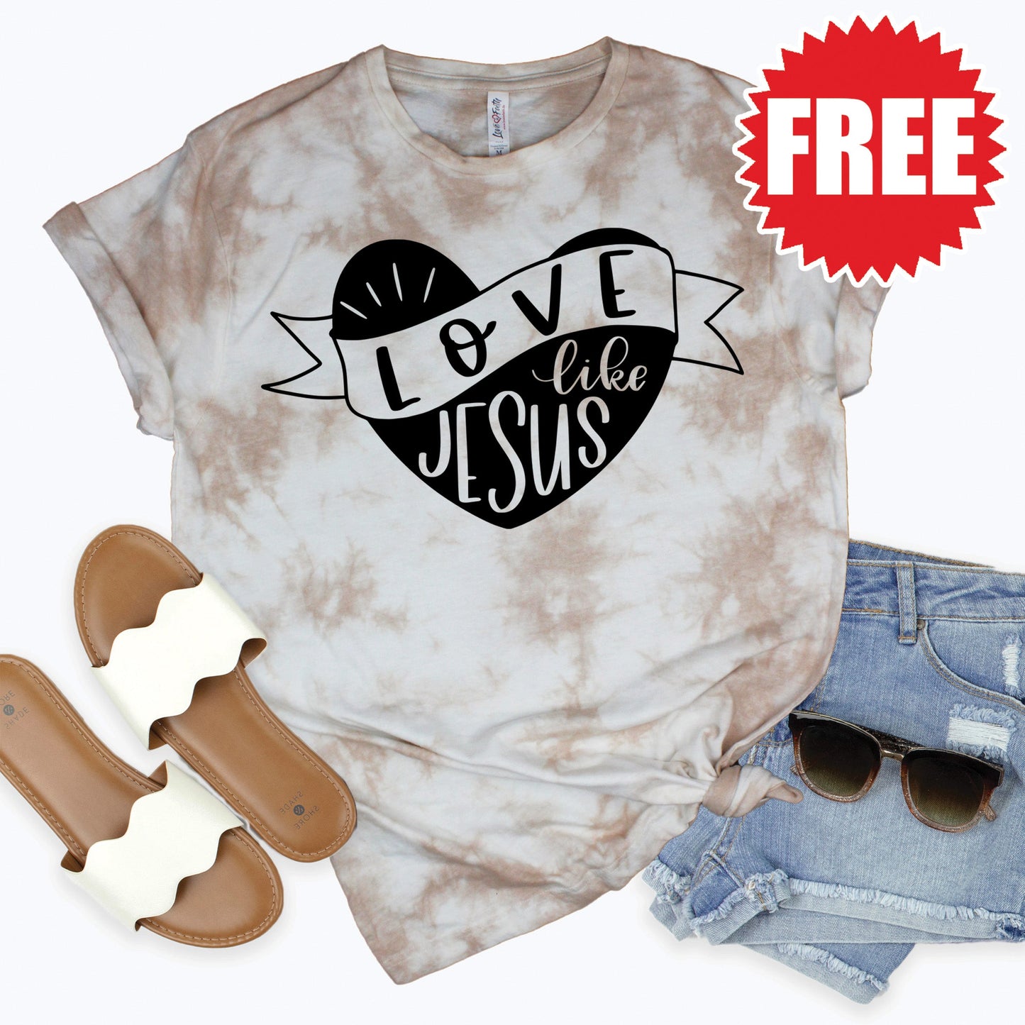 Love Like Jesus Tee - Oatmeal Splash Tie Dye - 0
