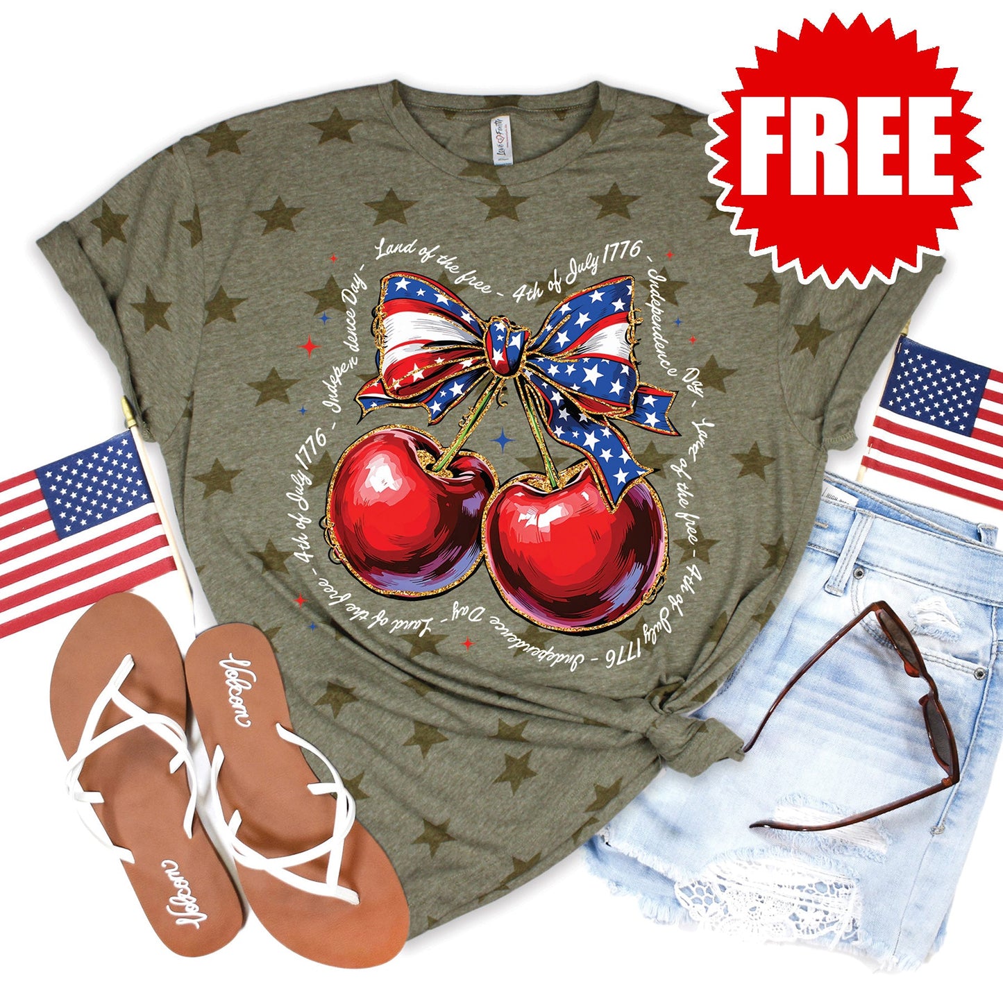 Independence Day Tee - Olive Star Print - 0
