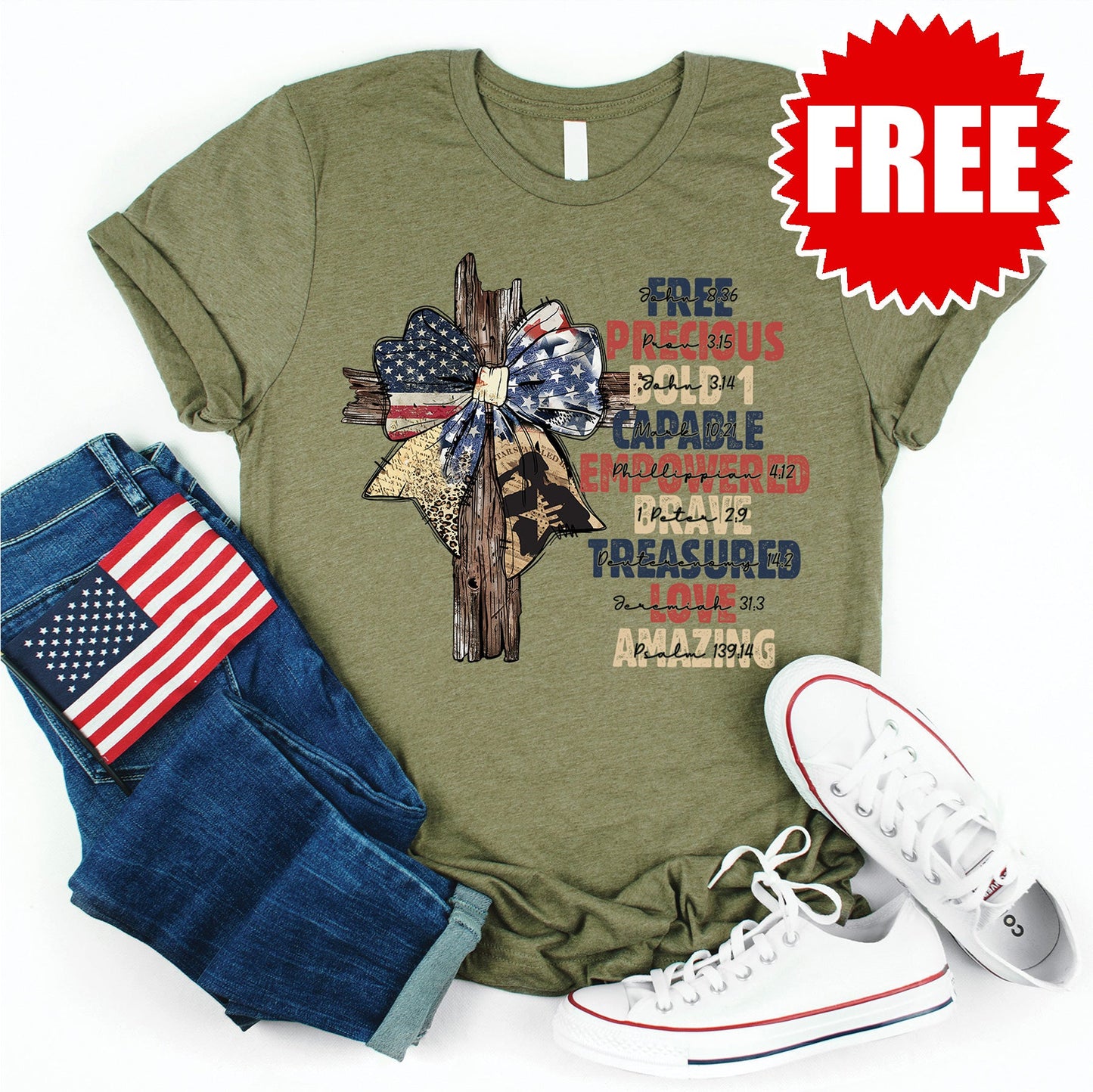 USA Cross Tee - Heather Olive - 0