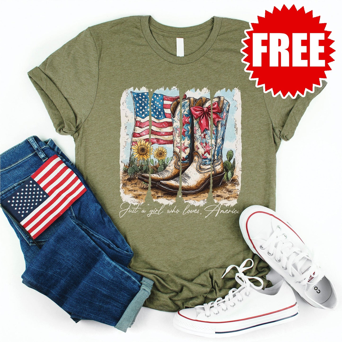 Girl Who Loves America Tee - Heather Olive - 0