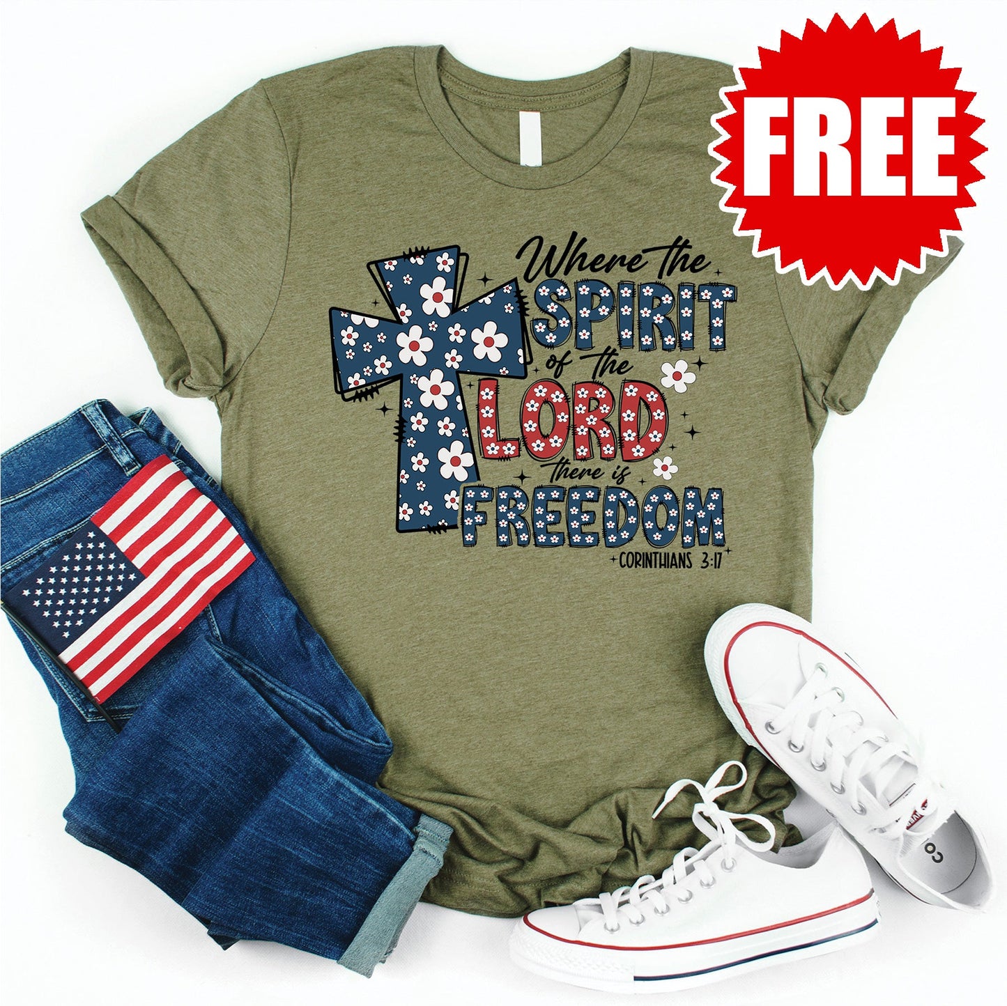 There Is Freedom Tee - Heather Olive - 0