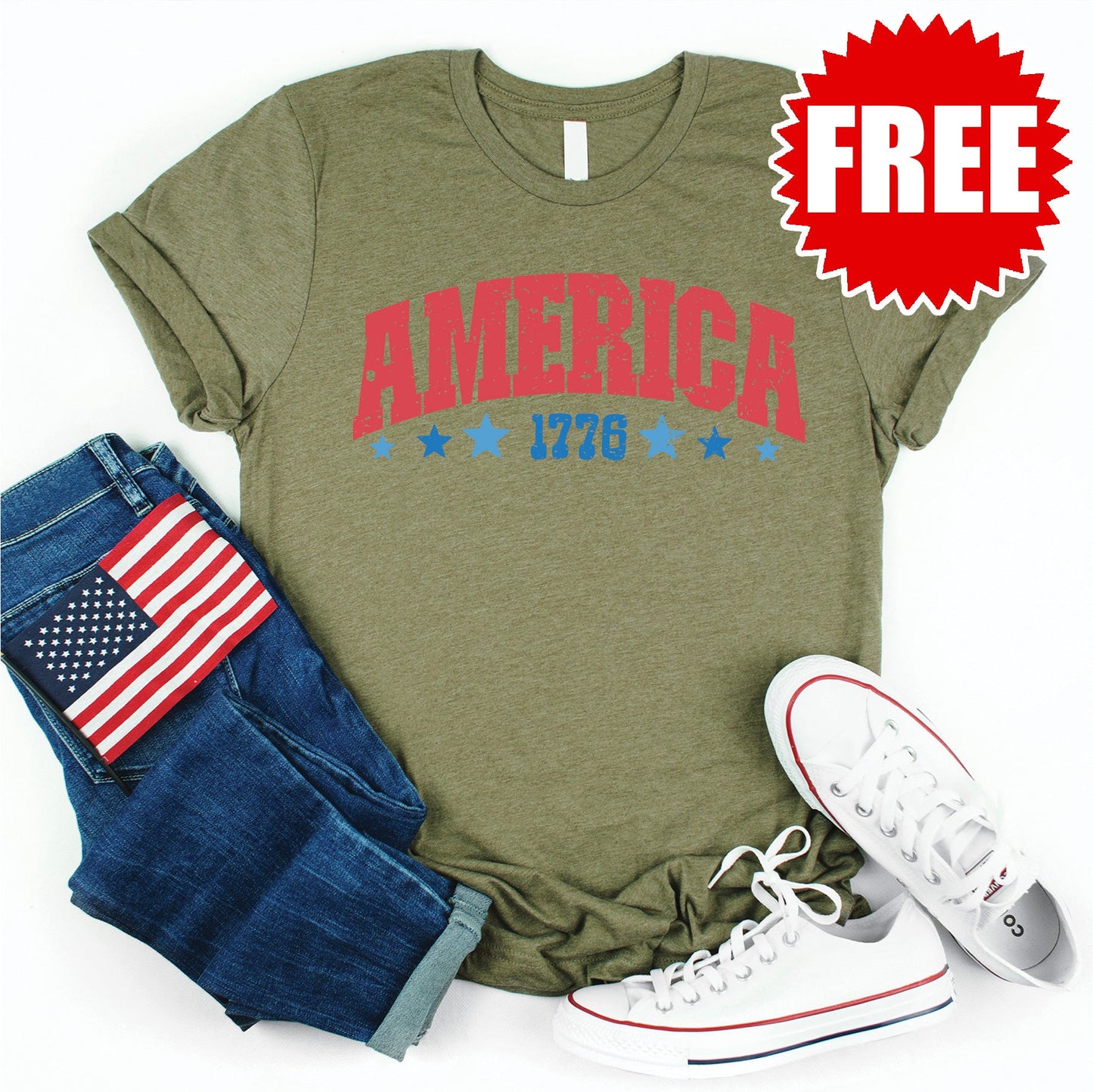 America 1776 Tee - Heather Olive - 0