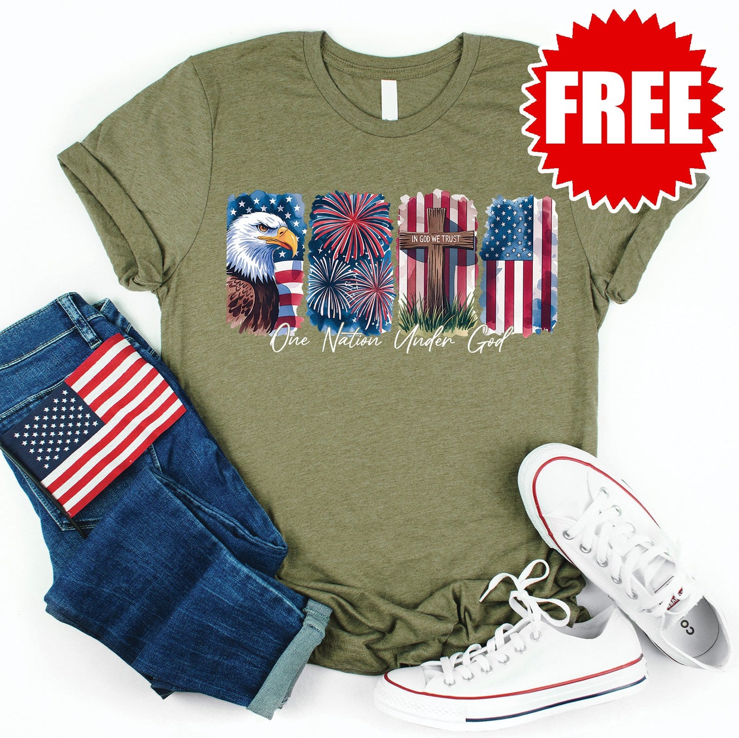 One Nation Under God Tee - Heather Olive - 0