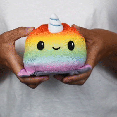 TeeTurtle Reversible Shark & Narwhal Plushie (Gray + Rainbow)