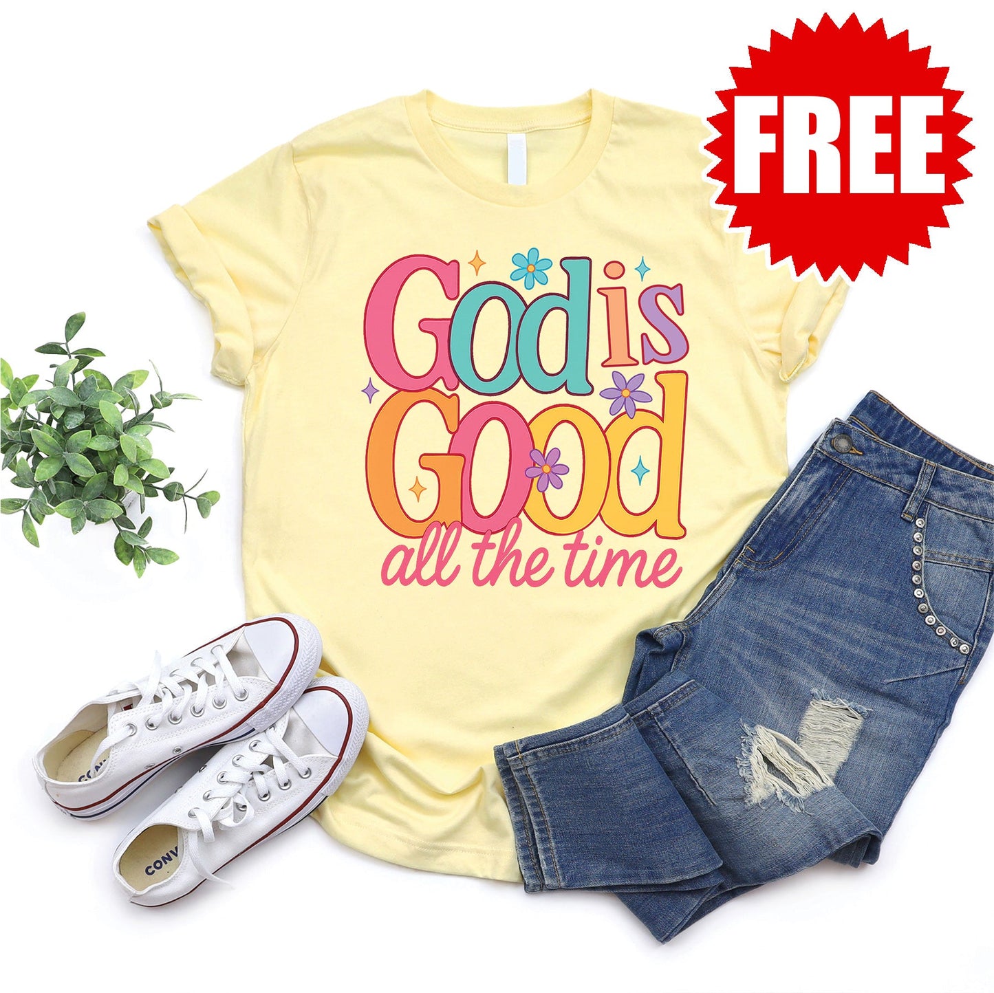God is Good All The Time Tee - Heather Pale Yellow - 0