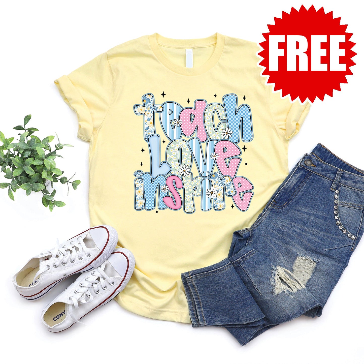 Teach Love Inspire Tee - Heather Pale Yellow - 0
