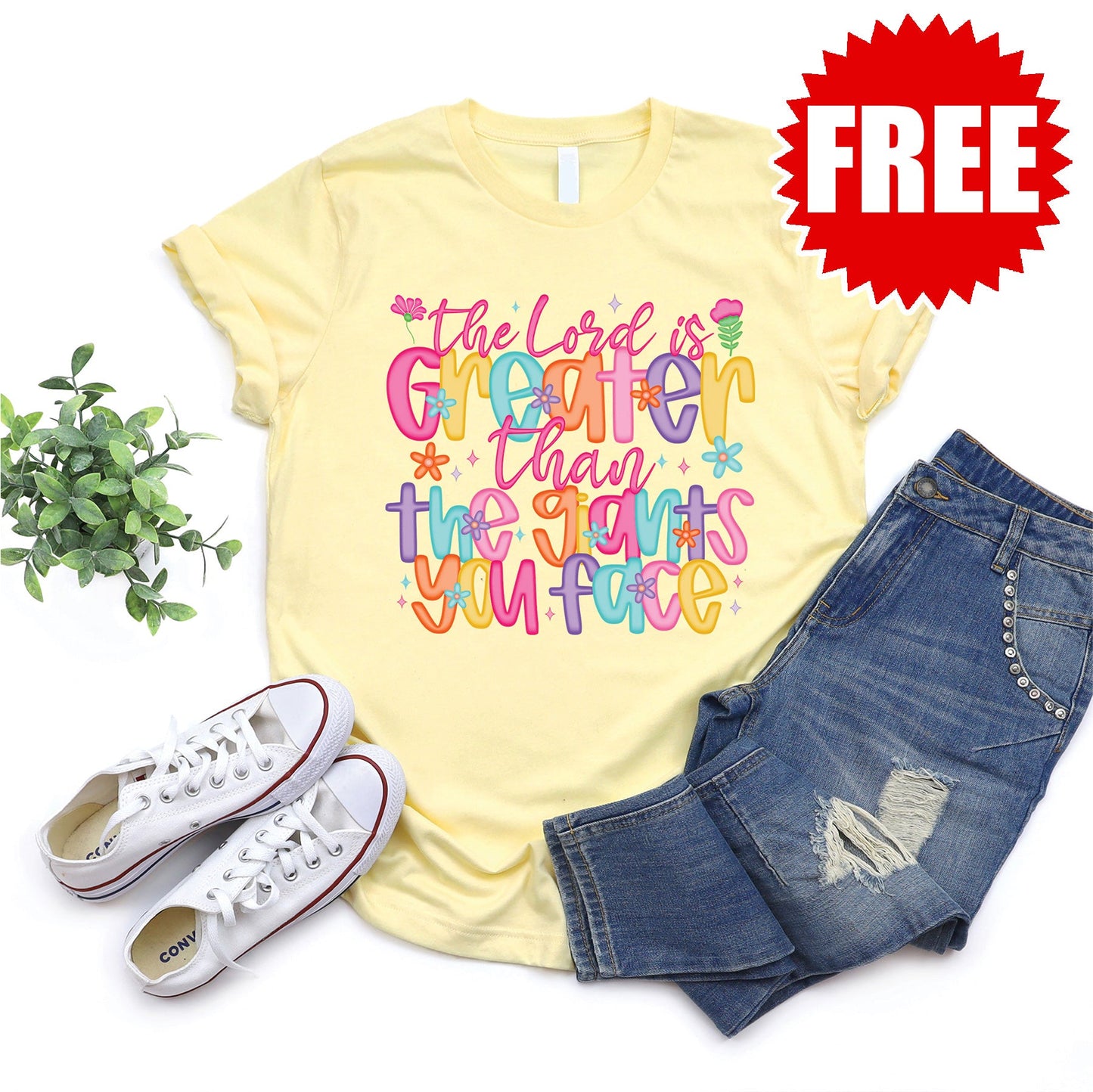 The Lord is Greater Tee - Heather Pale Yellow - 0