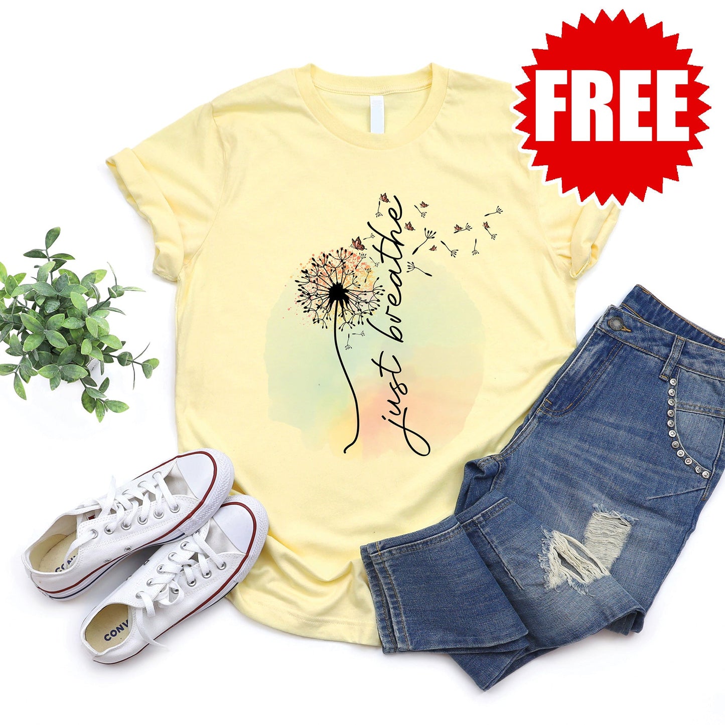 Just Breathe Tee - Heather Pale Yellow - 0