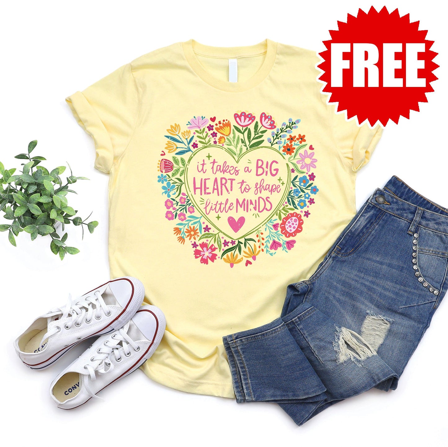 Big Heart Tee - Heather Pale Yellow - 0