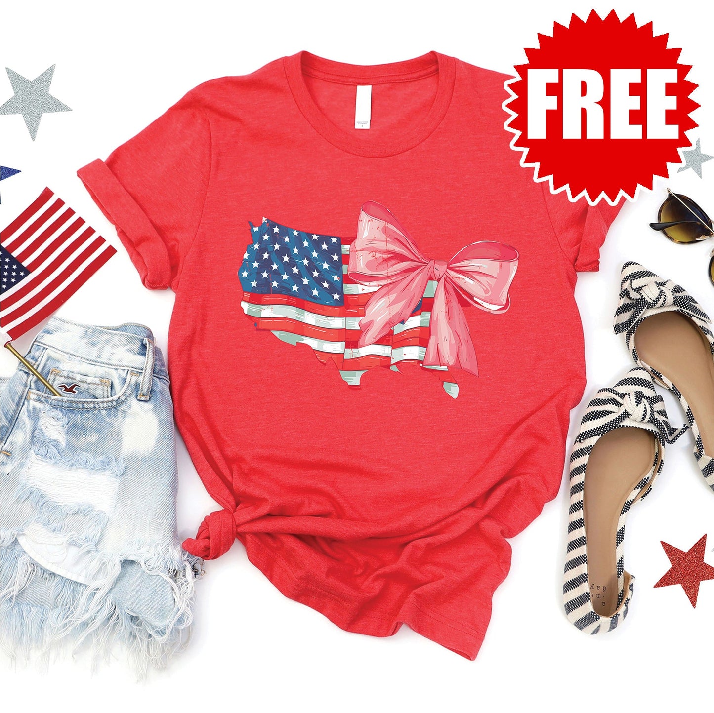 USA Ribbon Tee - Heather Red - FREE