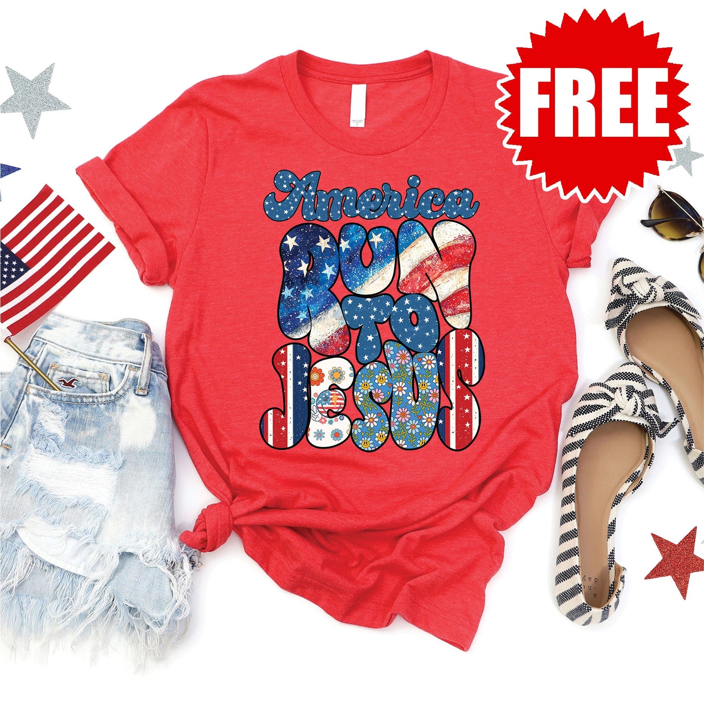 America Run To Jesus Tee - Heather Red - 0