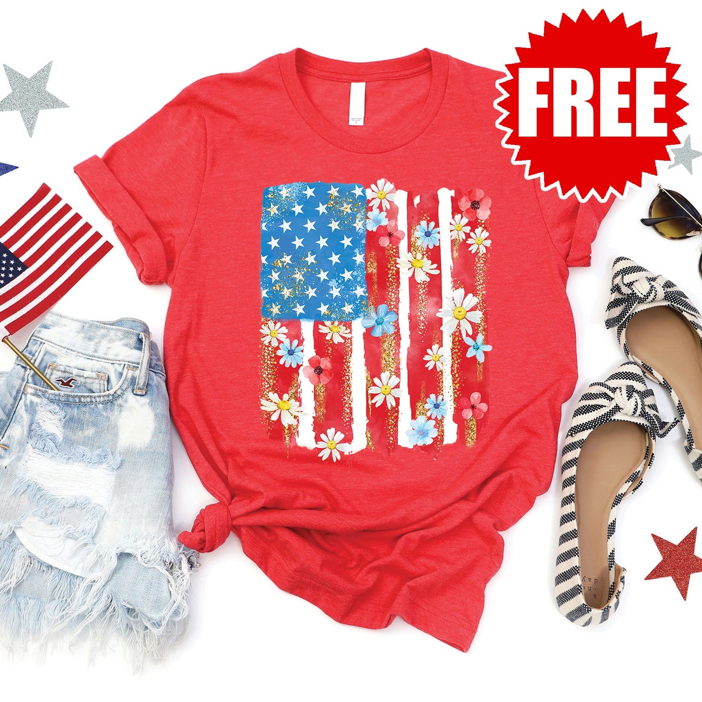 Patriotic Flag Tee - Heather Red - 0