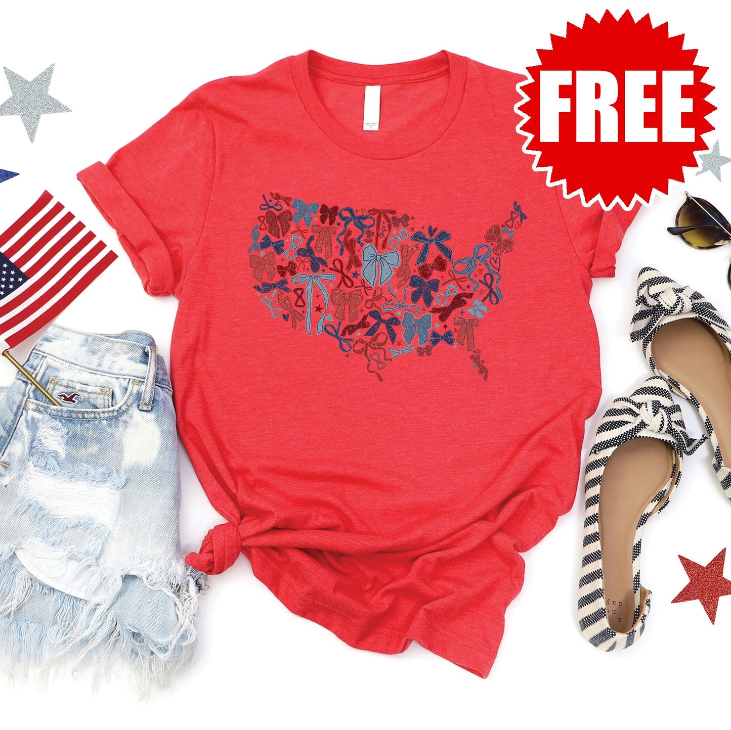 Ribbons USA Tee - Heather Red - FREE
