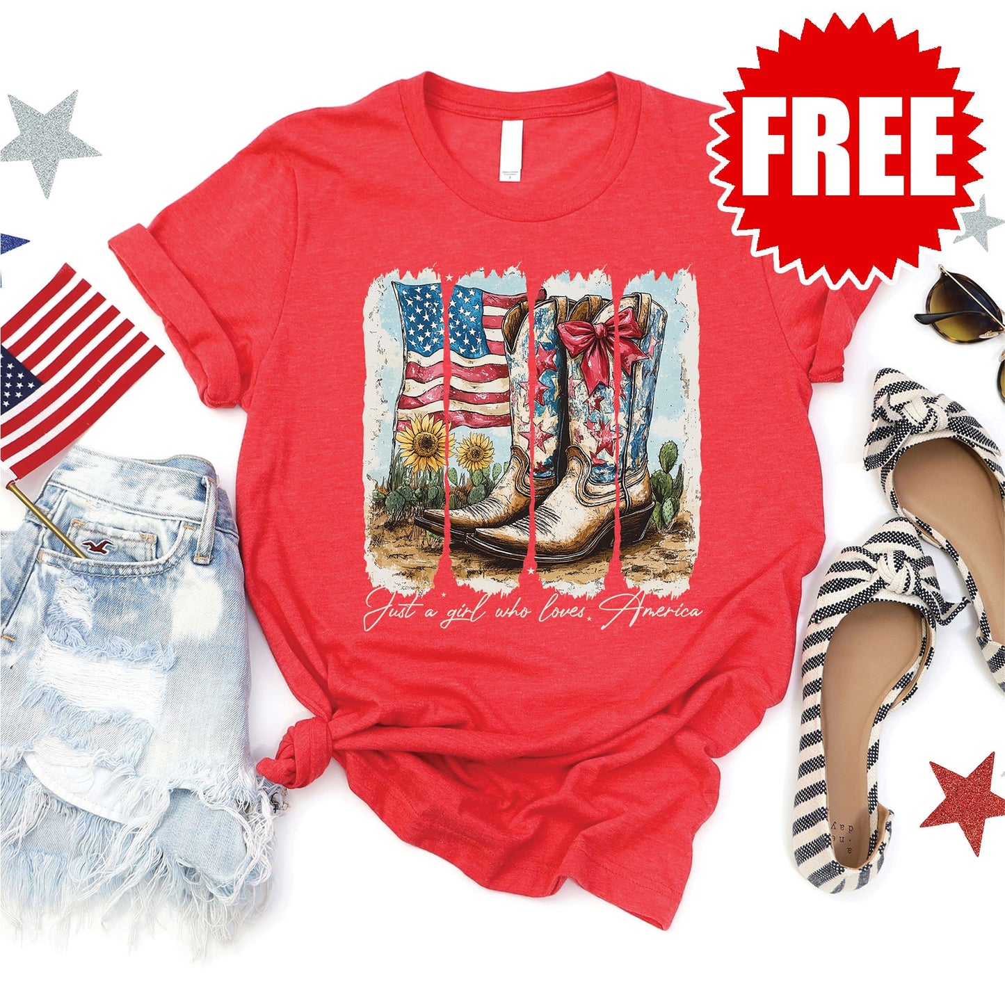 Girl Who Loves America Tee - Heather Red - 0