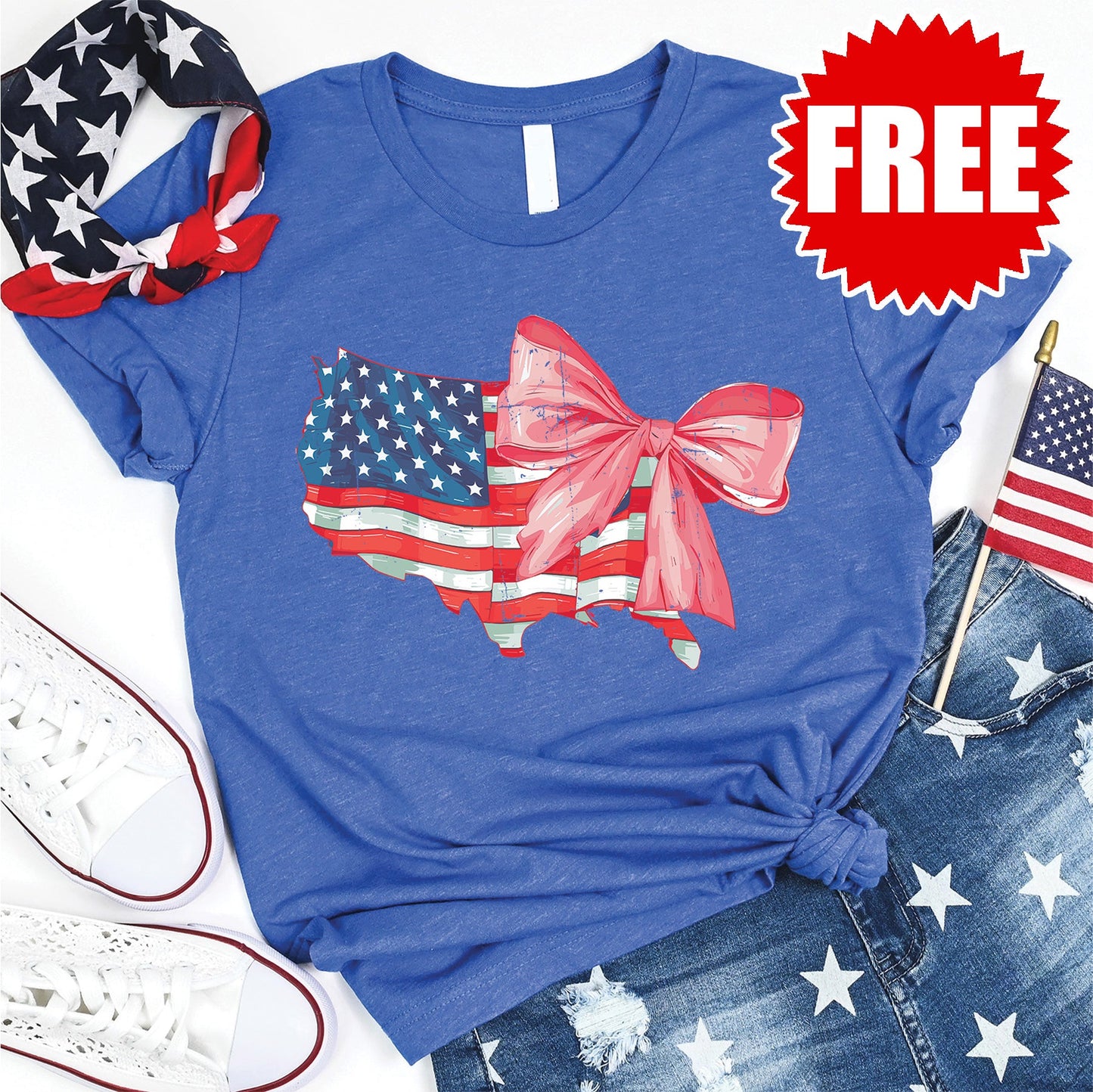 USA Ribbon Tee - Heather Royal Blue - FREE