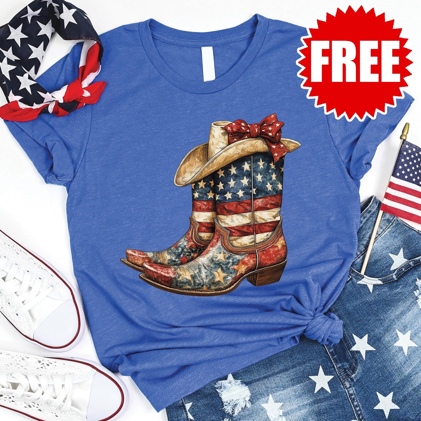 Boots Tee - Heather Royal Blue - FREE