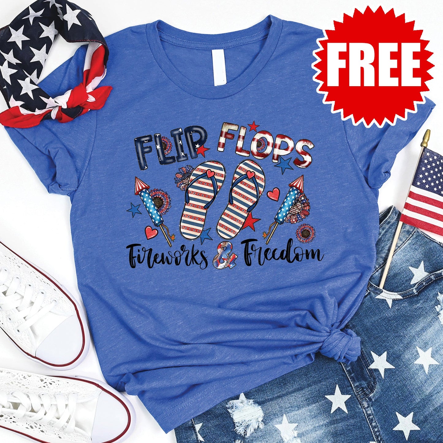 Flip Flops USA Tee - Heather Royal Blue - 0