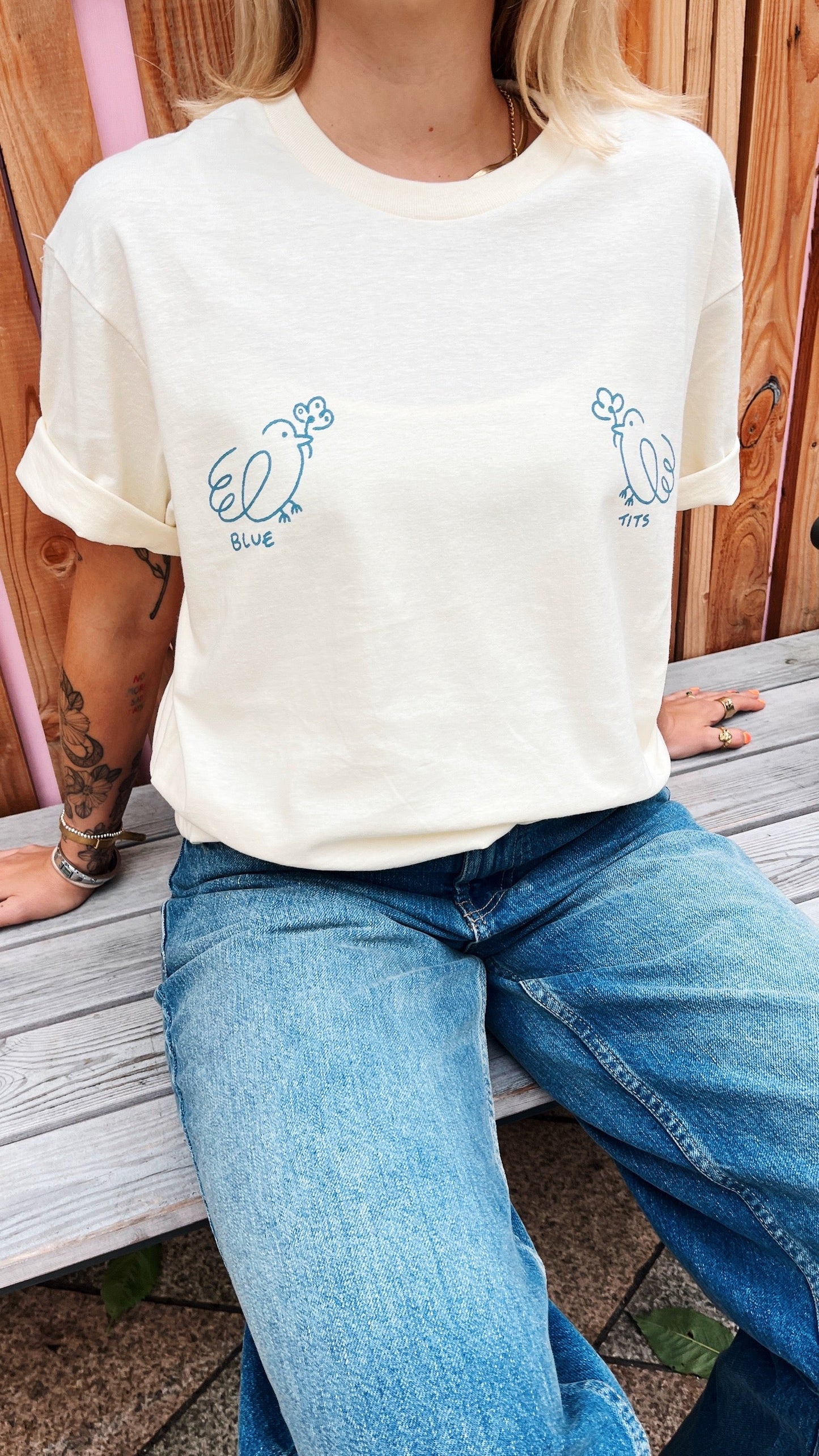 Other Side Store 'Blue Tits' Tee - Off White