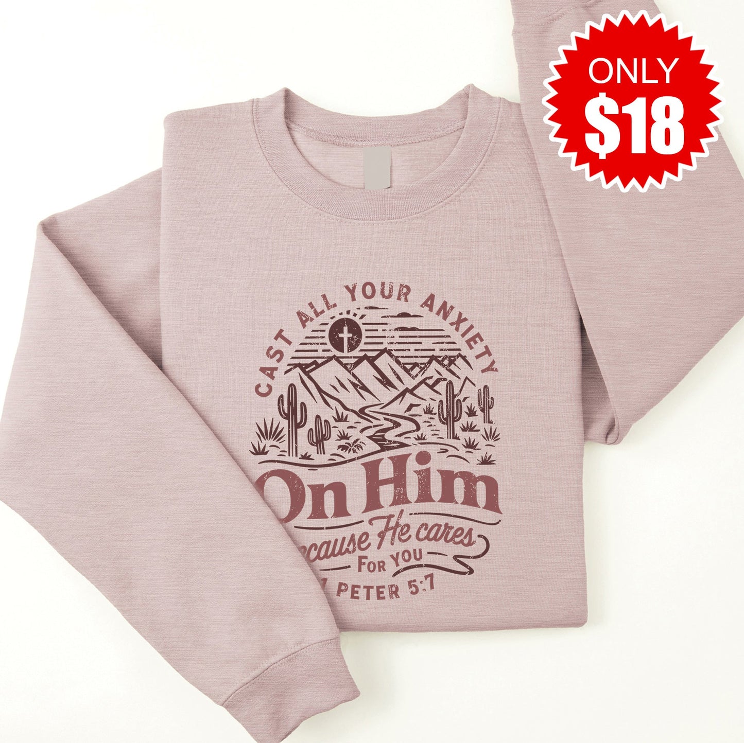 Cast All Your Anxiety Sweatshirt - Heather Pink Gravel - 18