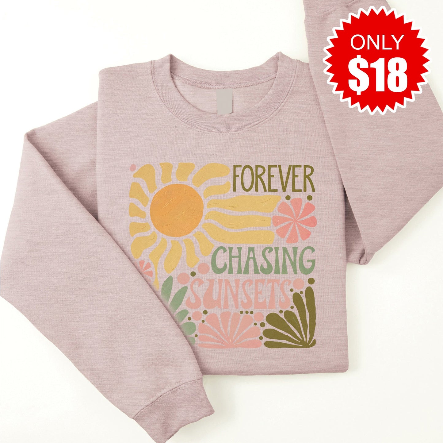 Forever Chasing Sunsets Sweatshirt - Heather Pink Gravel - 18