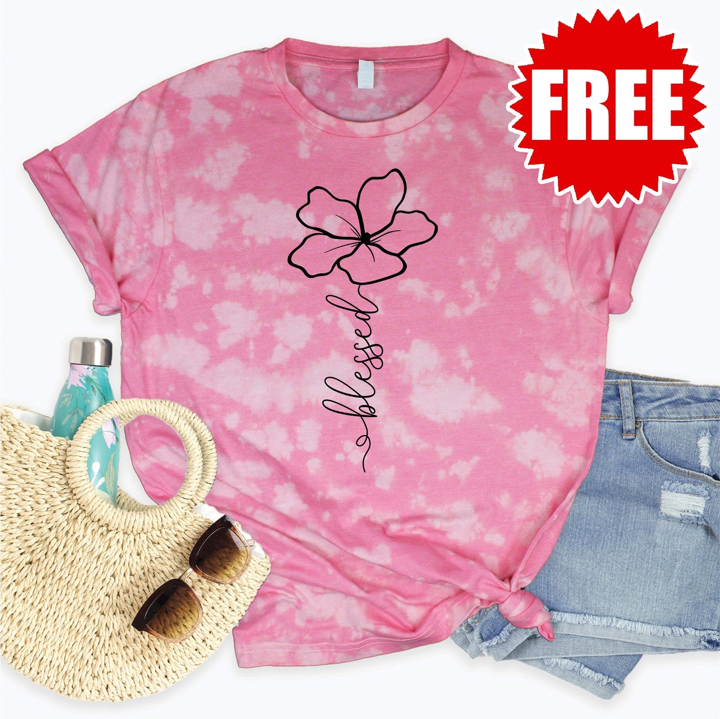Blessed Tee - Pink Peony Tie Dye - 0