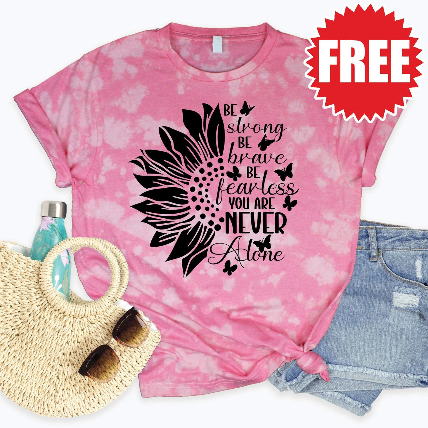 Be Strong Tee - Pink Peony Tie Dye - 0