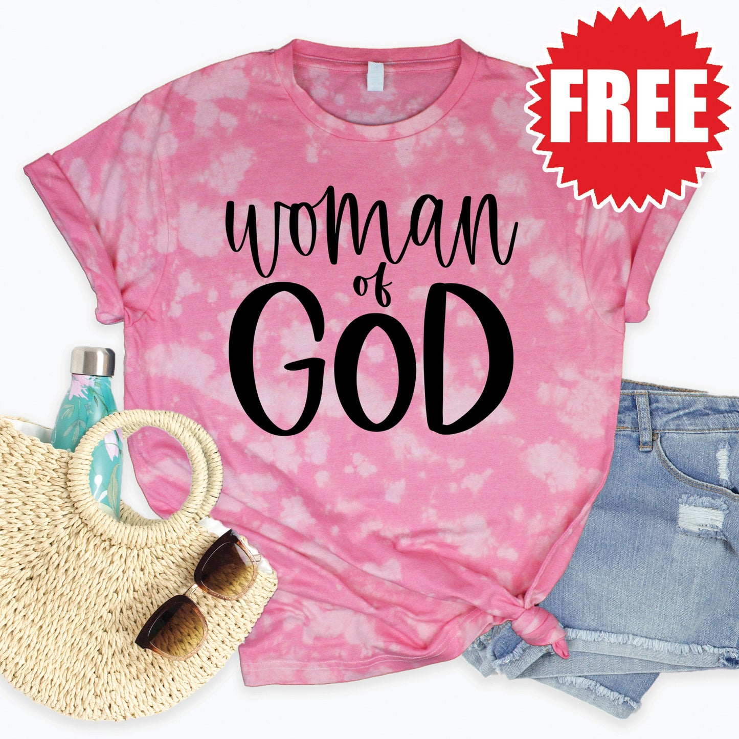 Woman Of God Tee - Pink Peony Tie Dye - 0