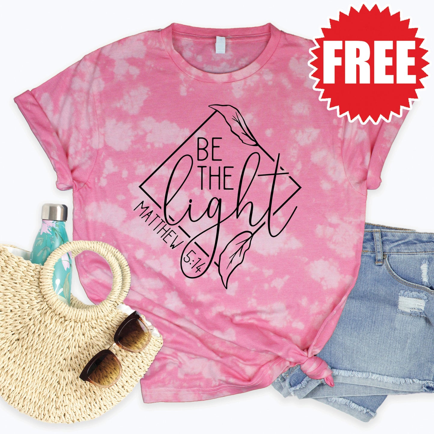 Be The Light Tee - Pink Peony Tie Dye - 0