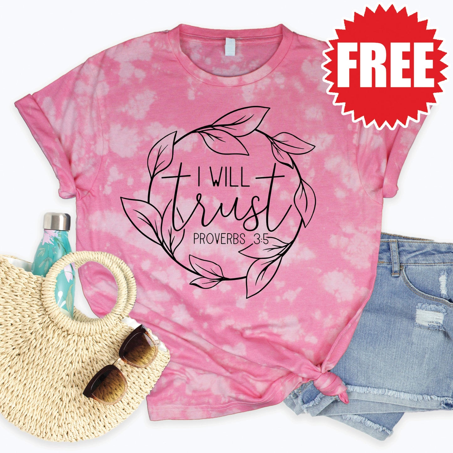 I Will Trust Tee - Pink Peony Tie Dye - 0