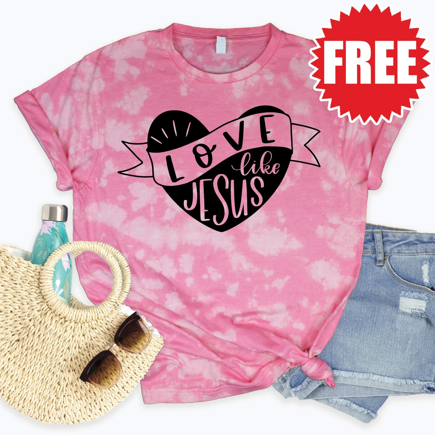 Love Like Jesus Tee - Pink Peony Tie Dye - 0