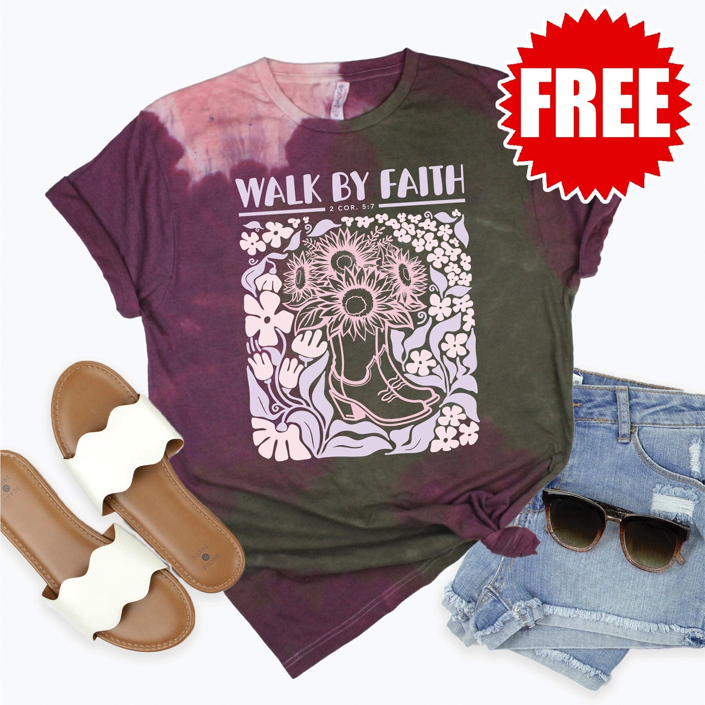 Walk By Faith Tee - Plum Haze Tie Dye - 0
