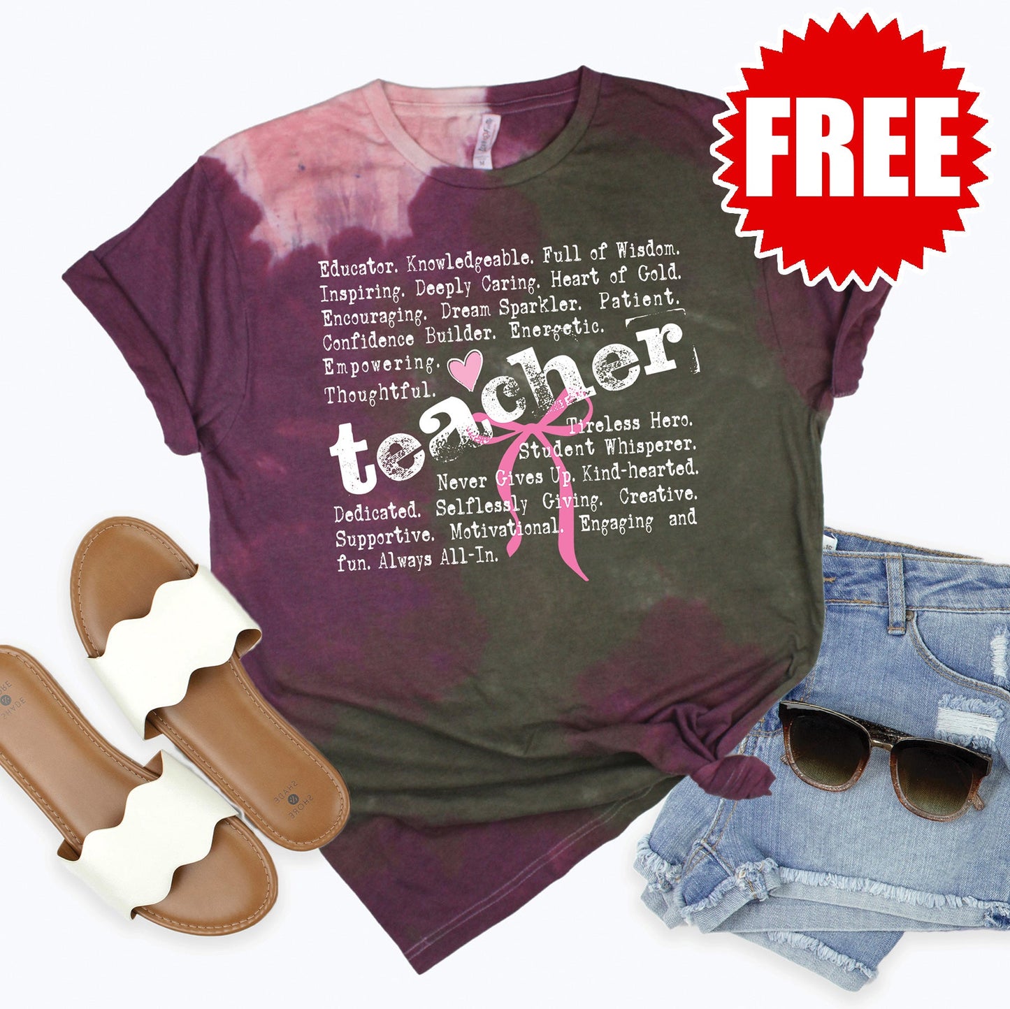 Teacher Words Tee - Plum Haze Tie Dye - FREE