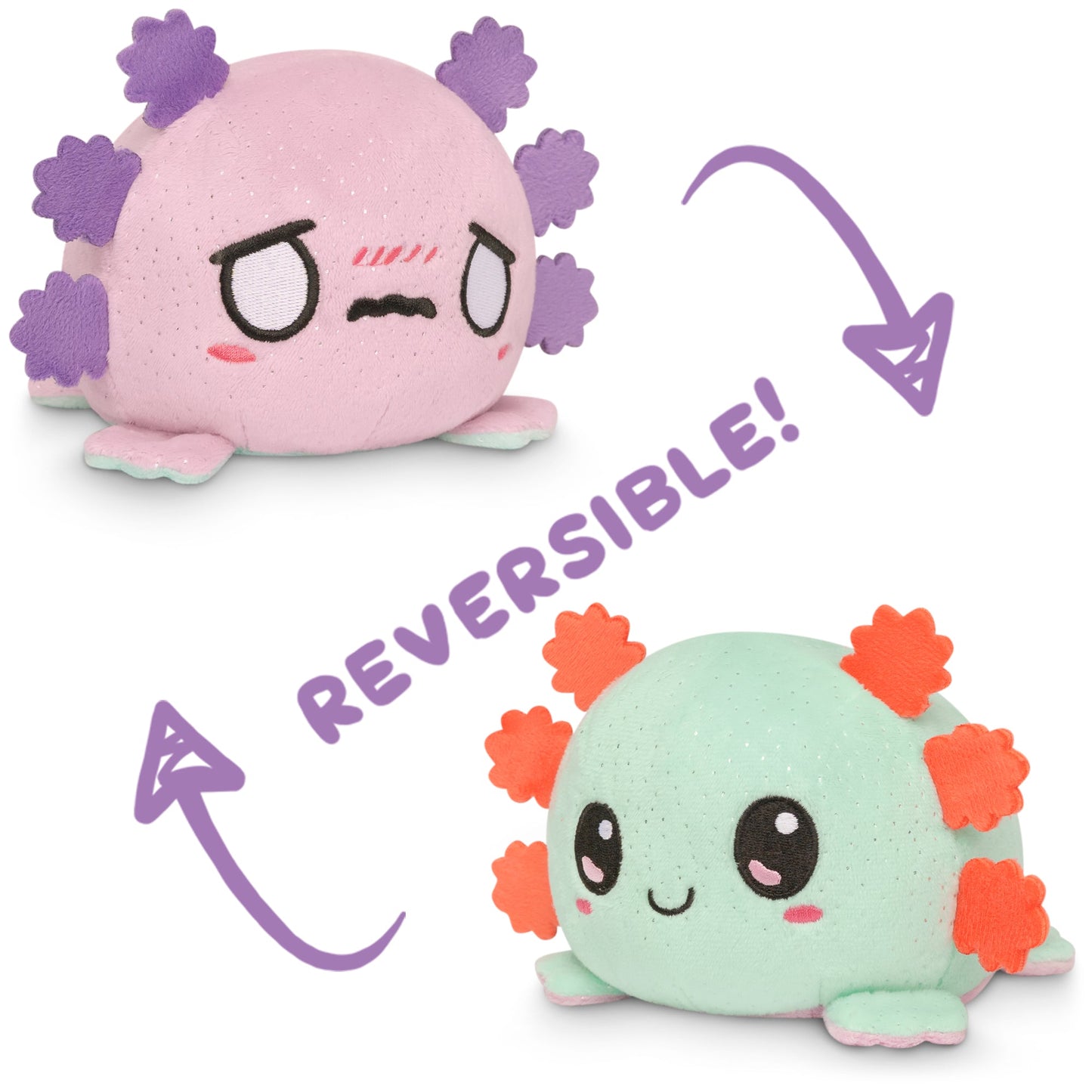 TeeTurtle Reversible Axolotl Plushie (Light Purple Sparkle + Aqua Sparkle)