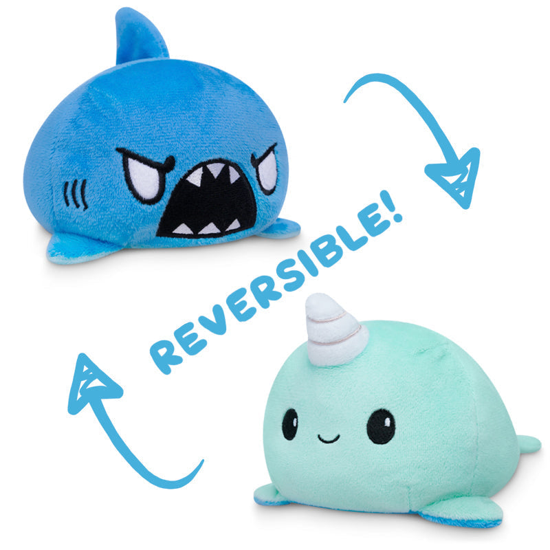 TeeTurtle Reversible Shark & Narwhal Plushie (Blue + Aqua)