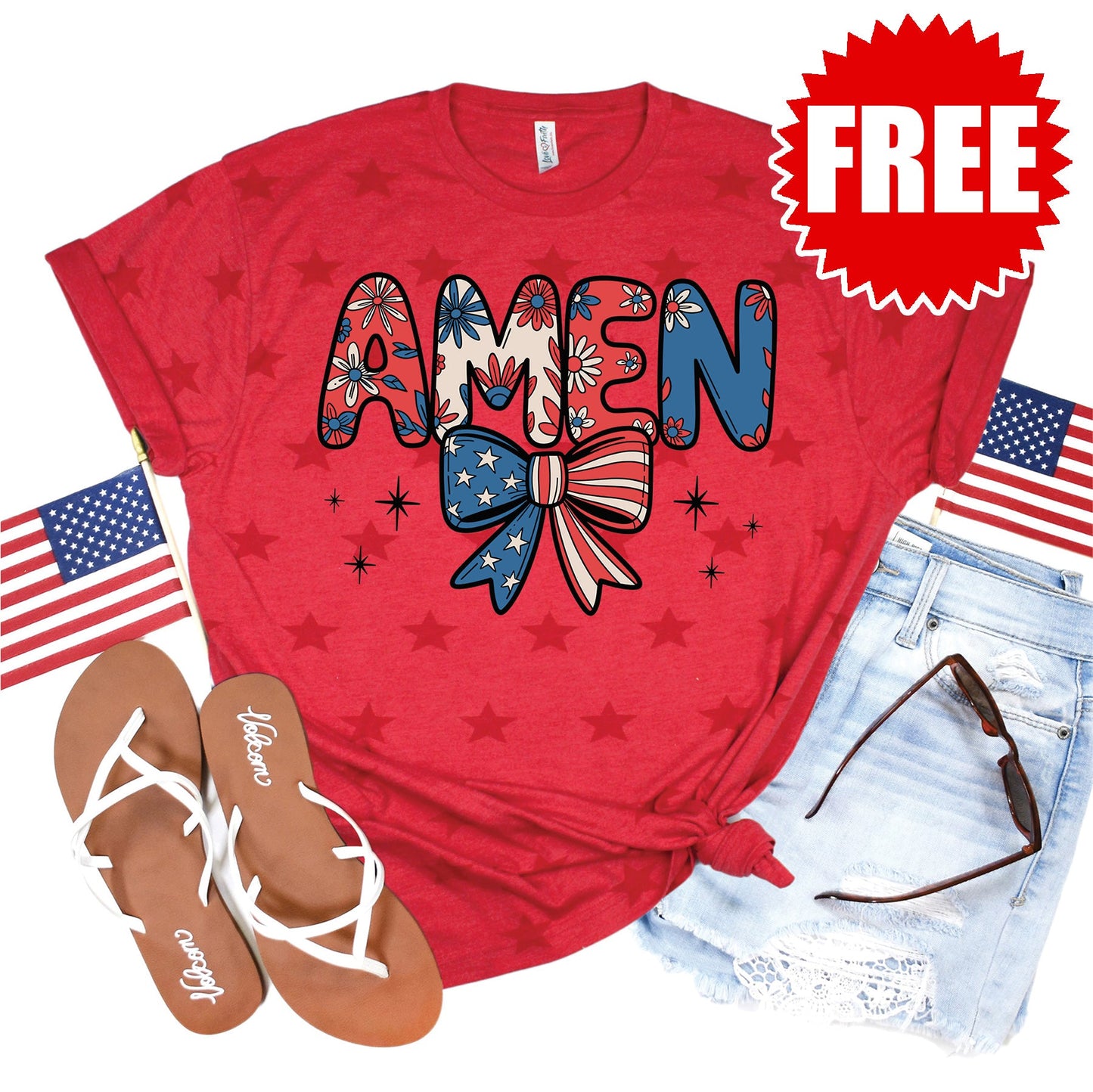 Amen Tee - Red Star Print - 0
