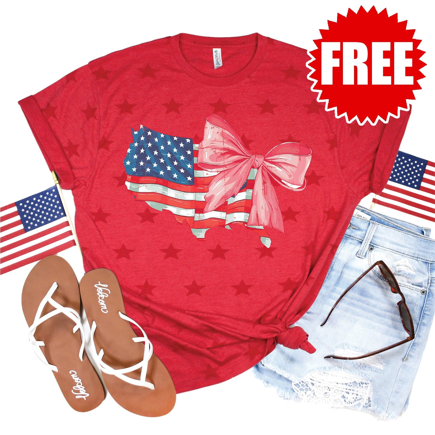 USA Ribbon Tee - Red Star Print - FREE