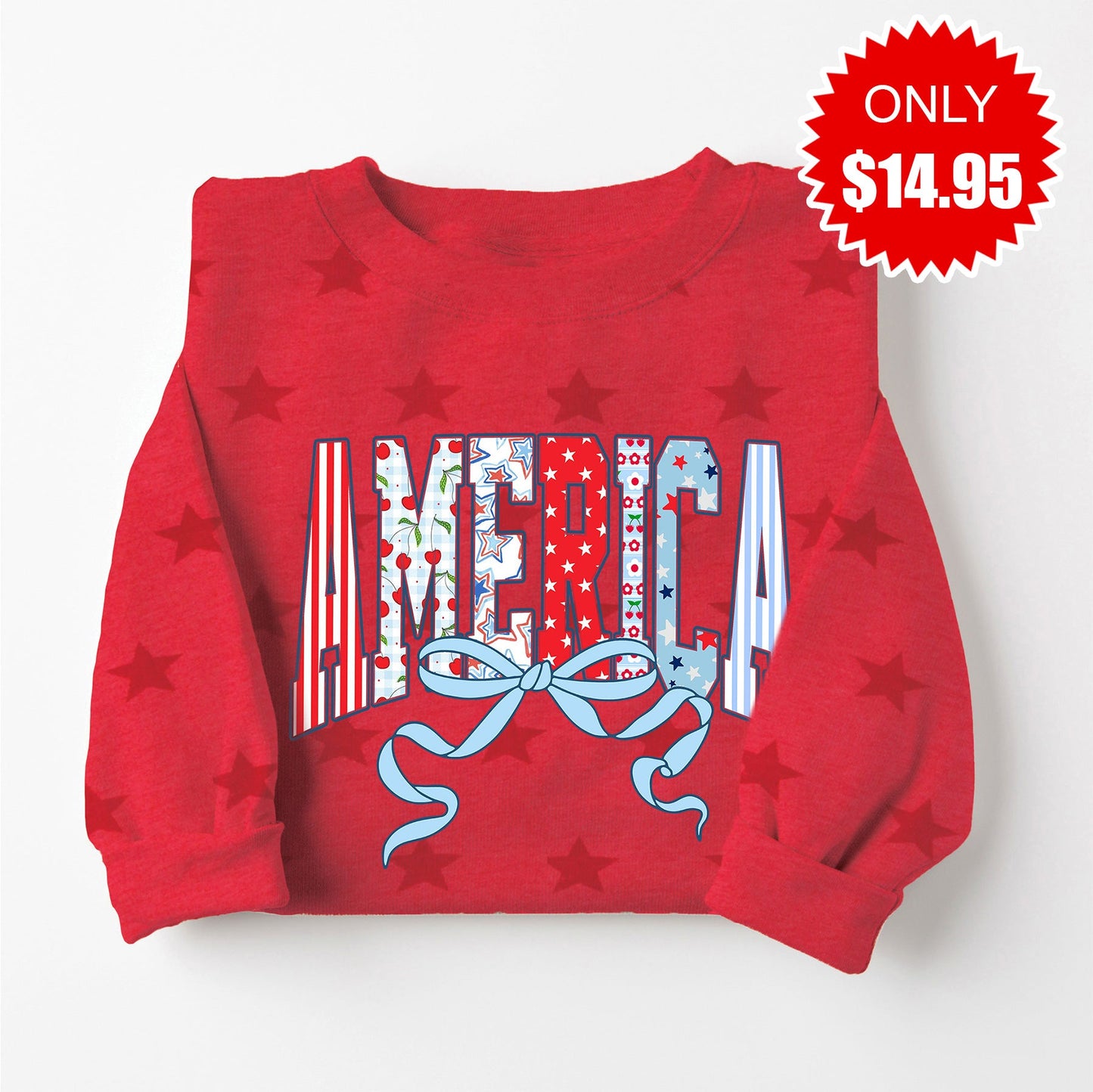 America Bow Sweatshirt - Red Star Print - 14.95
