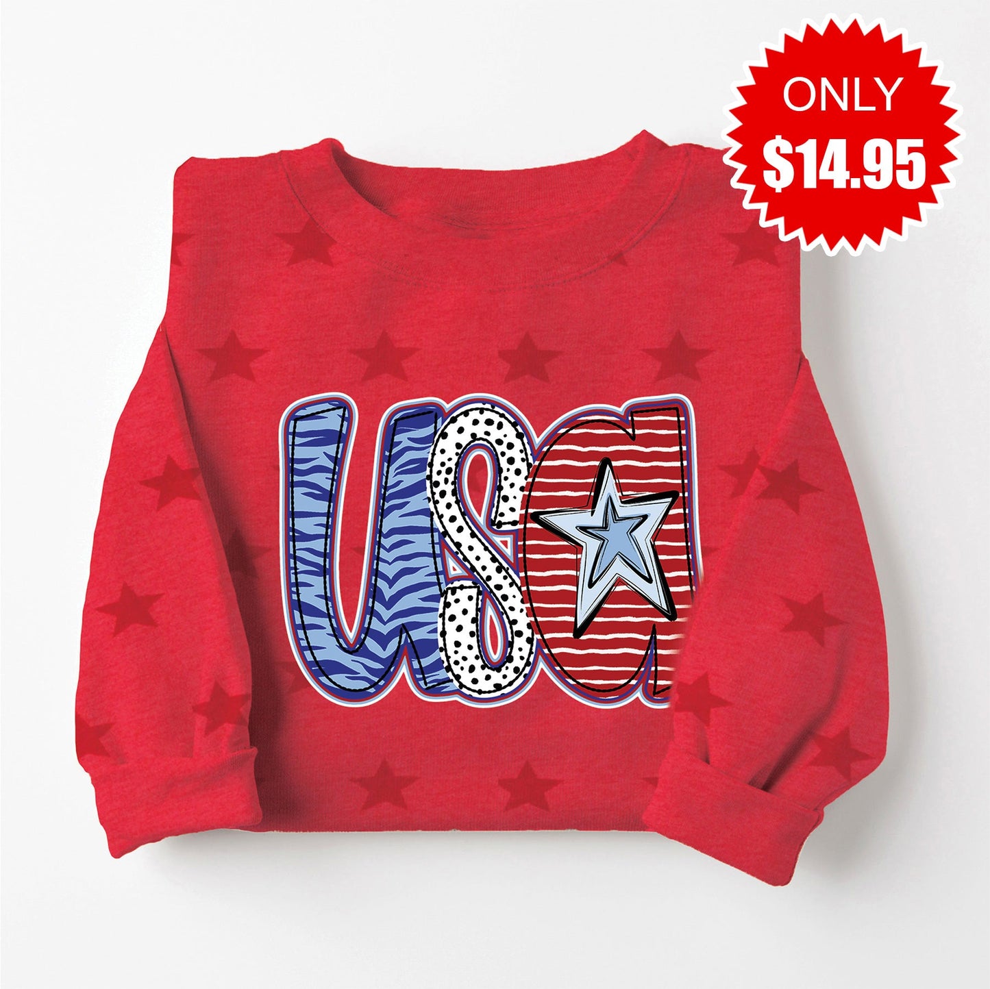 USA Sweatshirt - Red Star Print - 14.95