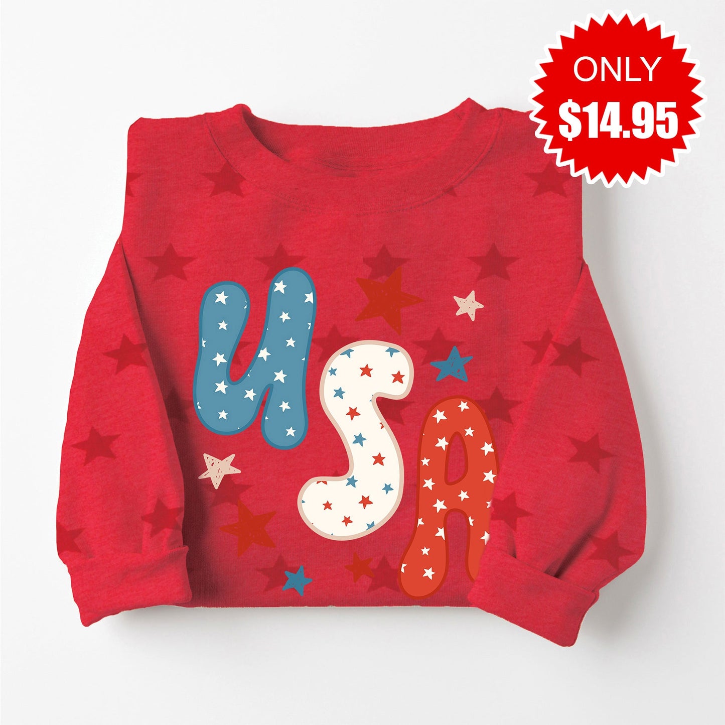 USA Stars Sweatshirt - Red Star Print - 14.95