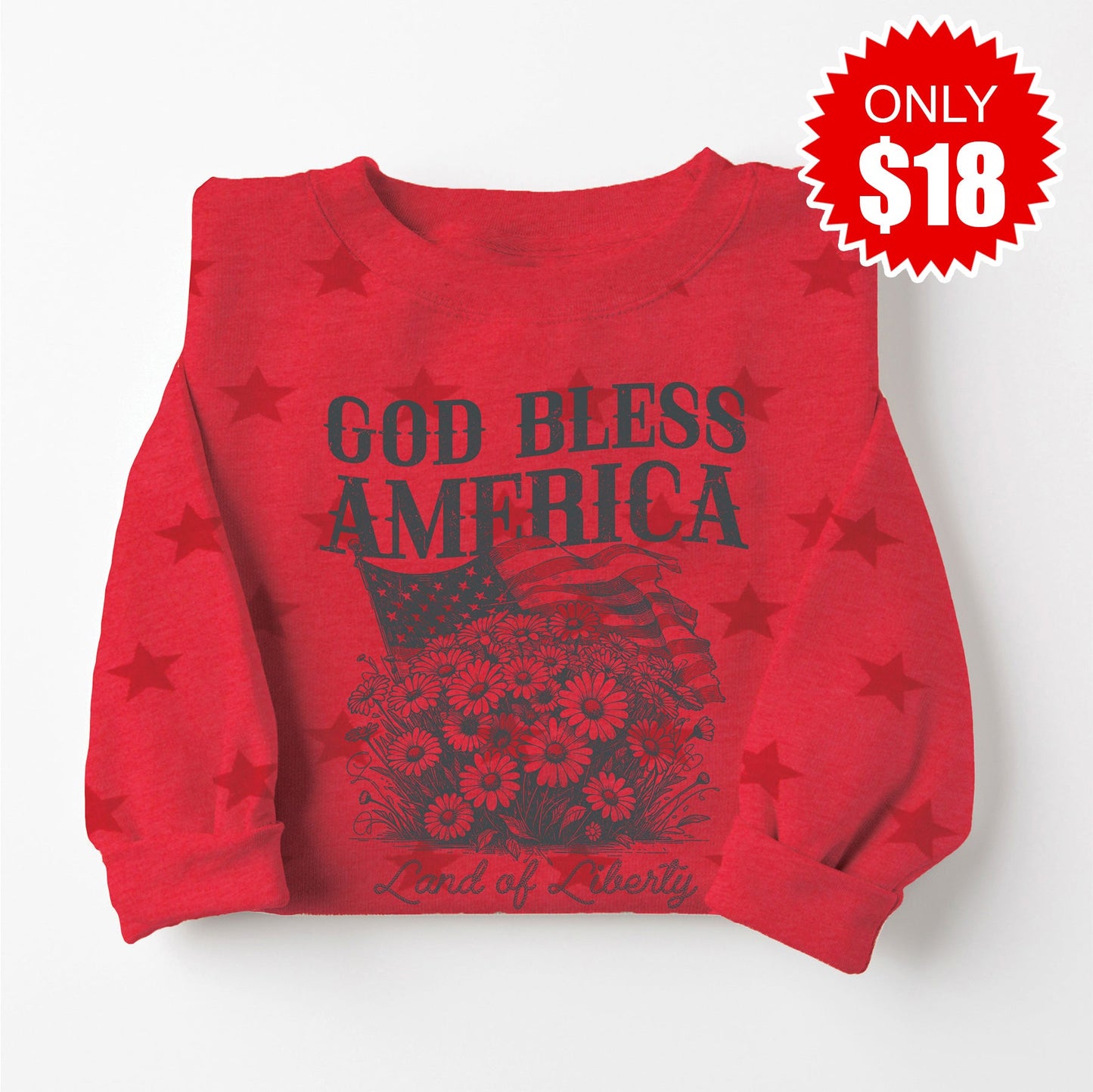 God Bless America Sweatshirt - Red Star Print - 18